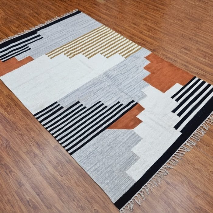 Grey Black Eco Friendly Bohemian Rug, Handwoven Cotton Rugs, Large Area Rug for Living Room Rug, Outdoor Rug, Kitchen Rug 5x8 Feet