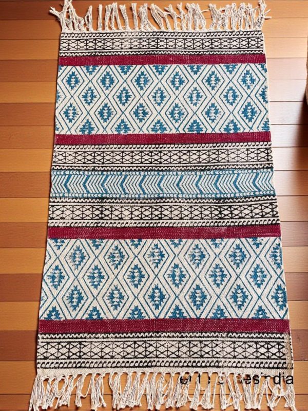 Hand block Printed Rug, Handmade Printed Rug, Block Printed Rug, Door Mat Floor Area Rug, Hand woven Rug, Handblock Decorative Rug, Indian Duri Carpet