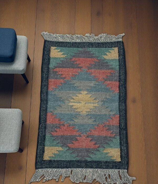 Black Wool and Jute Rug, Wool and Jute Rug, Modern Desgin Dining Room Rug, Handwoven Wool Jute Rug, Living Room Rug, Handmade Traditional Indian Wool Jute Rug